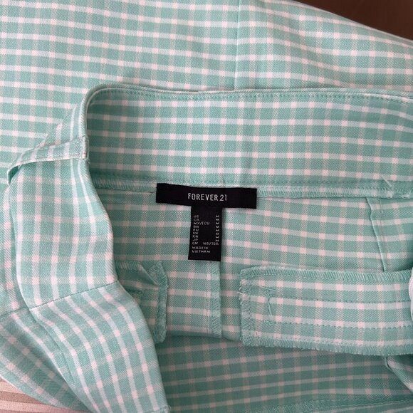 NWT Forever 21 Mini Skirt  Auqu/white Checkered Mini Pencil Above Knee Stretch M - Picture 6 of 10